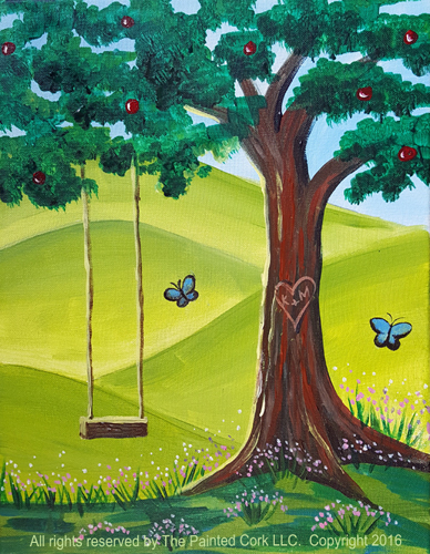 388x500 View Two Hour Class Portfolio Pieces Of The Painted Cork - Tree Swing Painting
