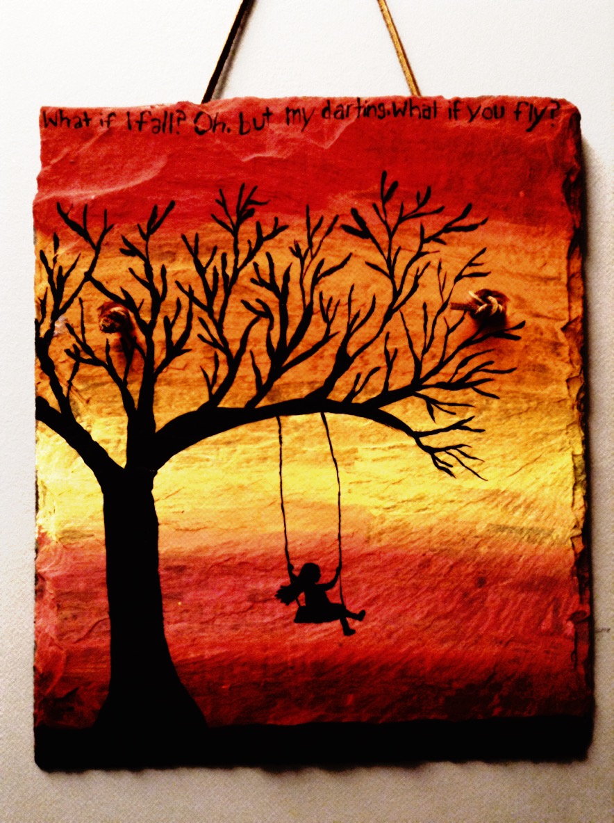 884x1184 Swing Girl Tree Sunset Painting Stoneart Fly Originalph - Tree Swing Painting