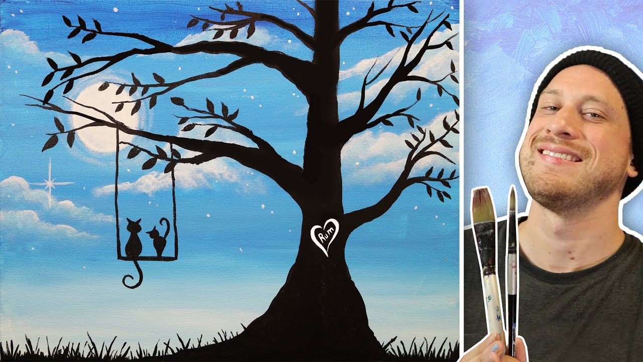 1280x720 Cats Sitting On A Tree Swing - Tree Swing Painting