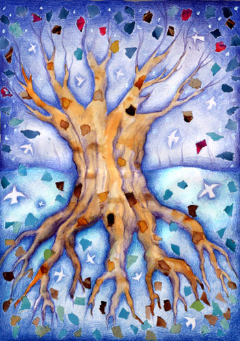350x497 Roots To The Sky Upside Down Tree Reflections - Tree With Roots Painting