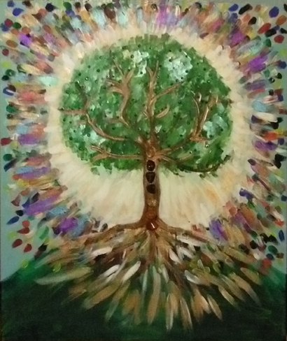 410x488 Tree Of Life Chakra Doodles Spiritual Paintings - Tree With Roots Painting