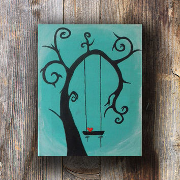 354x354 Tree Silhouette Art For Bedroom - Tree With Swing Painting