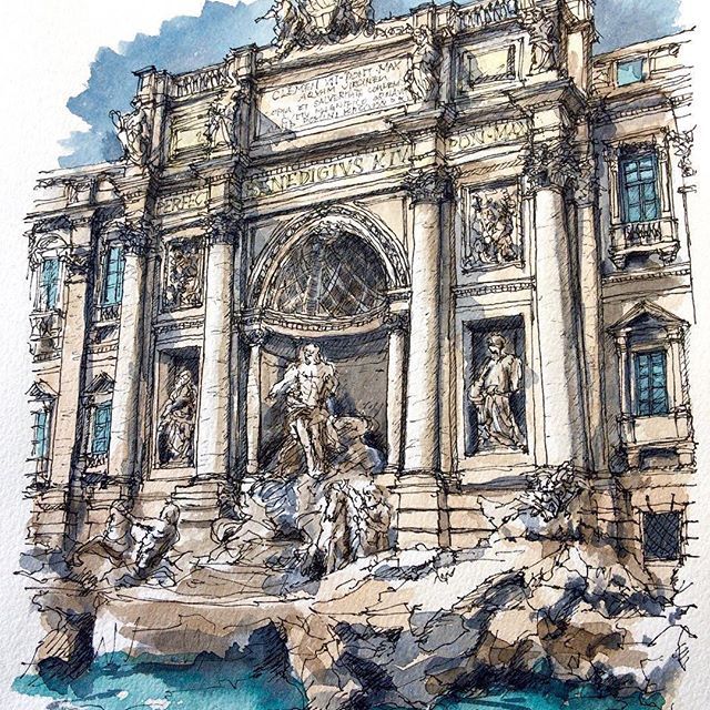 640x640 Pin By Ulyana Putilina On Watercolor Inspiration - Trevi Fountain Painting