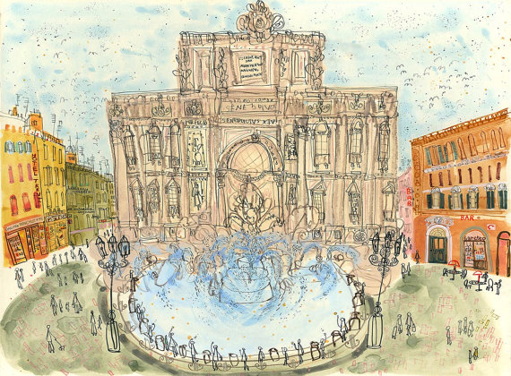 570x420 Trevi Fountain Rome Art Print Italy Signed Limited Edition - Trevi Fountain Painting