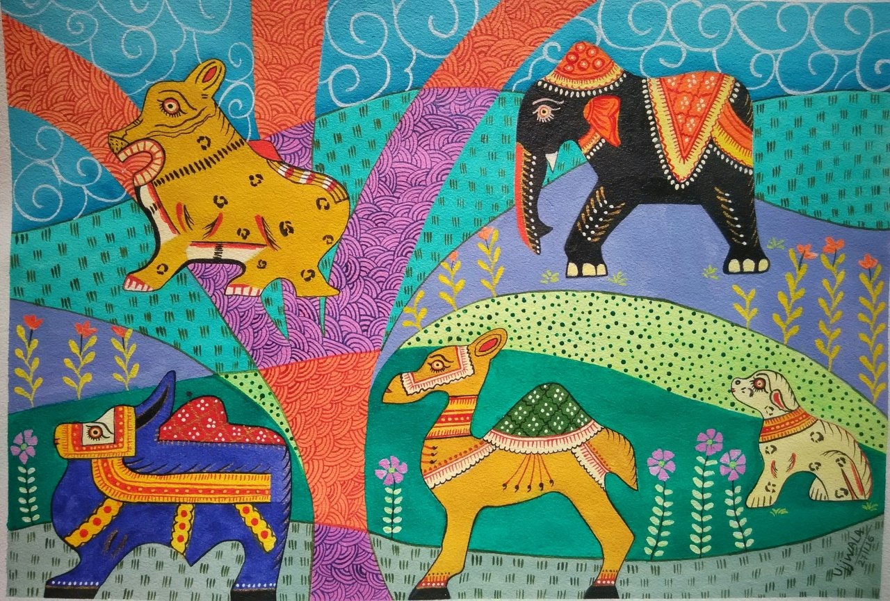 1280x865 Buy Tribal Art Animals Handmade Painting By Ujwala Chavan. Code - Tribal Art Painting