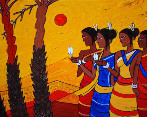 500x397 Canvas Painting (Tribal Women), Original Canvas Painting Kolkata - Tribal Art Painting
