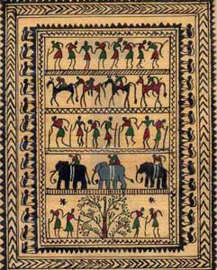 241x300 Handmade Tribal Painting, Indian Tribal Art Painting, Tribal Art - Tribal Art Painting