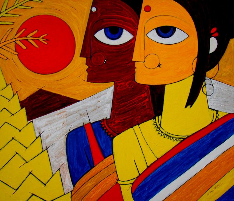 800x685 Tribal Women By Artist Jiaur Rahman Figurative Art Acrylic - Tribal Art Painting