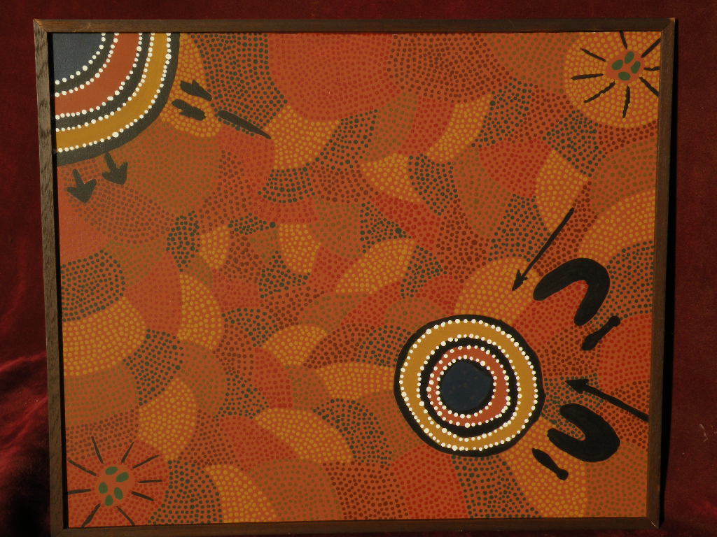 1024x768 Australian Aboriginal Traditional Tribal Art Dot Painting Jon - Tribal Art Painting