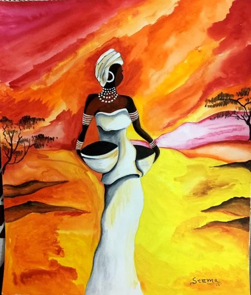 500x586 Buy African Tribal Woman Ethnicity Handmade Painting By Seema - Tribal Art Painting