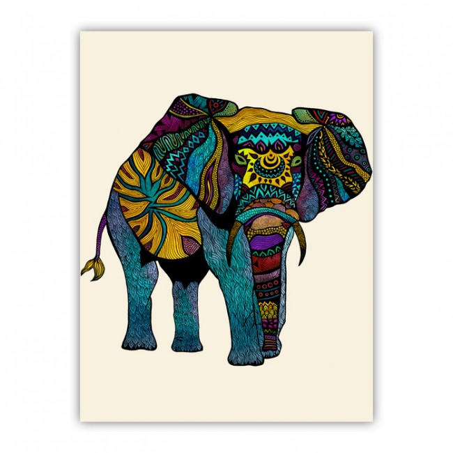 650x650 Tribal Elephant Of Namibia Wood Print - Tribal Elephant Painting