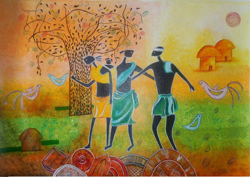 1000x709 Tribal, Painting By Ratna Prasad Contemporary Artwork On Acrylic - Tribal Painting