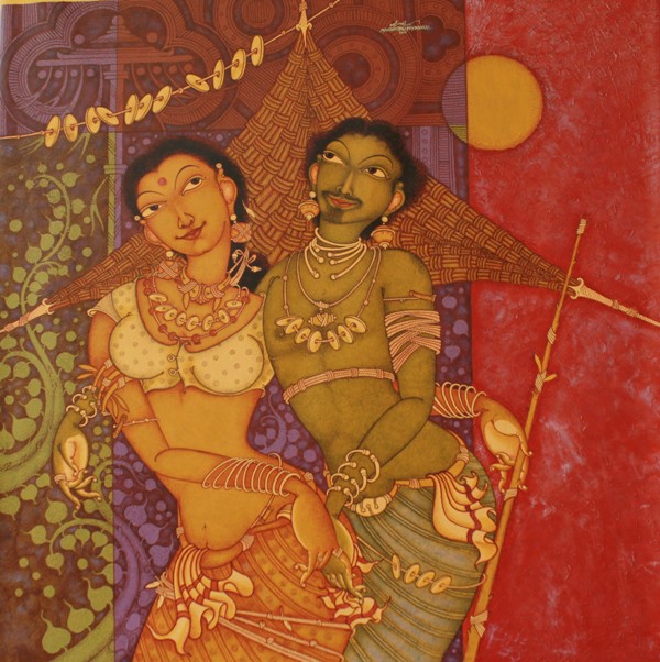 600x602 Tribal Couple By Artist Manikandan Punnakkal Figurative Art - Tribal Painting