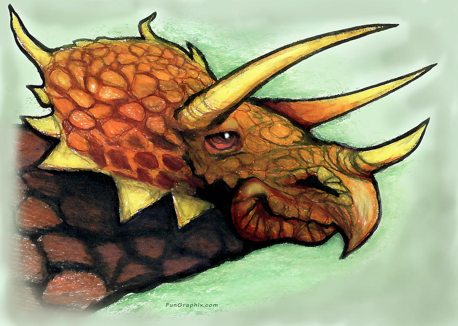 900x642 Triceratops Painting By Kevin Middleton - Triceratops Painting