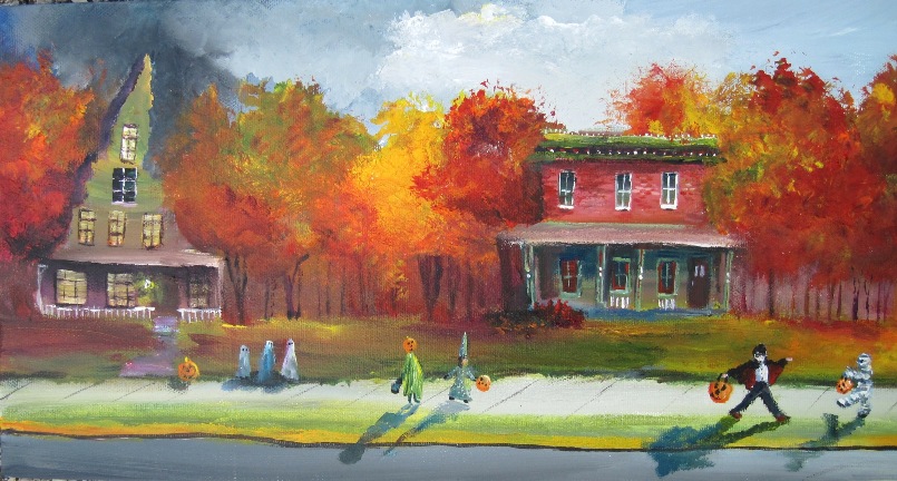 805x432 Auntlizzy Trick Or Treat Street Witch House Lizzy - Trick Or Treat Painting