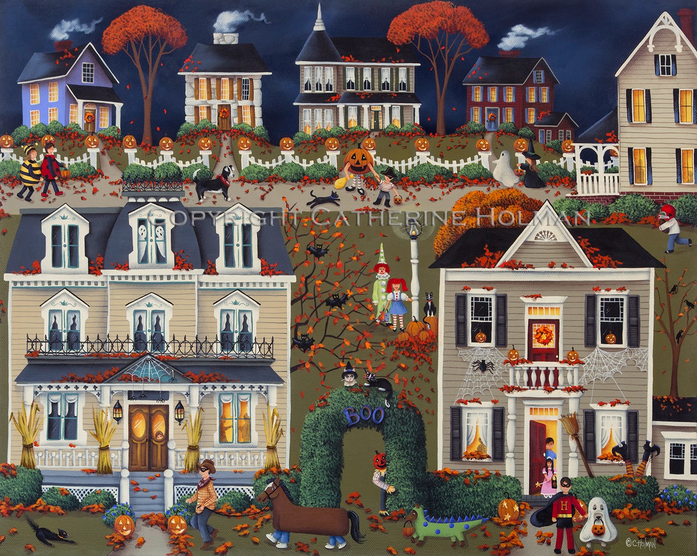 1422x1135 Catherine Holman Folk Art Halloween Painting On It's Way To A New - Trick Or Treat Painting