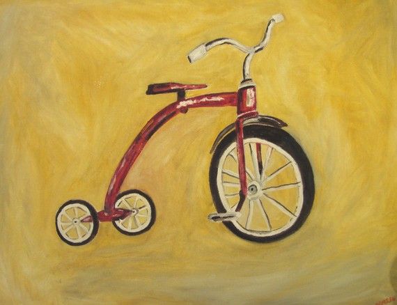 570x438 Red Tricycle Oil Painting By Pinetreeart On Etsy Jim's Art - Tricycle Painting
