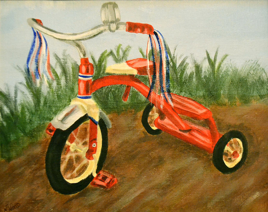 900x714 Red Tricycle Painting By Nancy Otey - Tricycle Painting