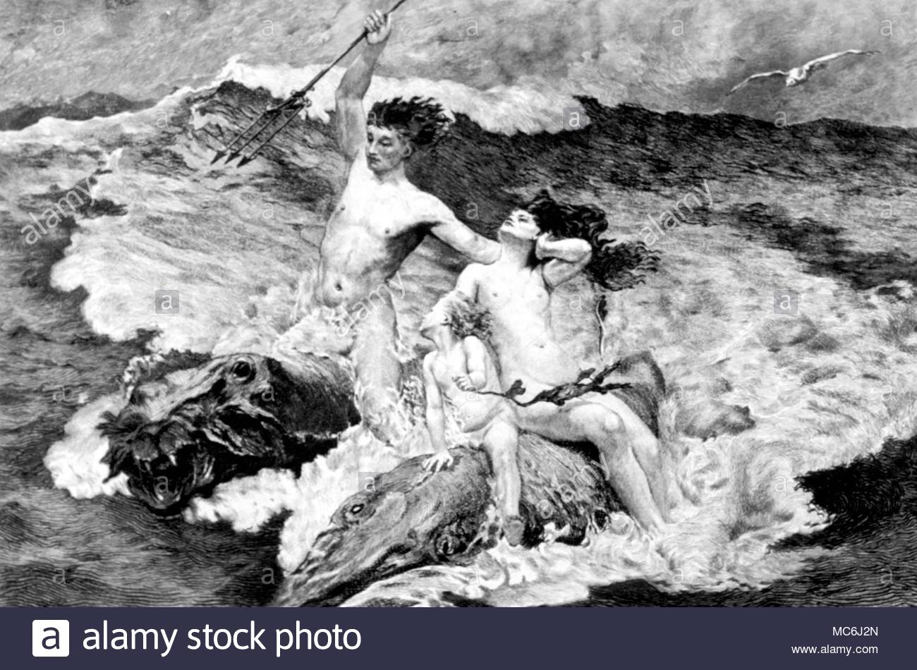 1300x950 Greek Mythology Neptune Neptune With His Trident And Family Riding - Trident Painting
