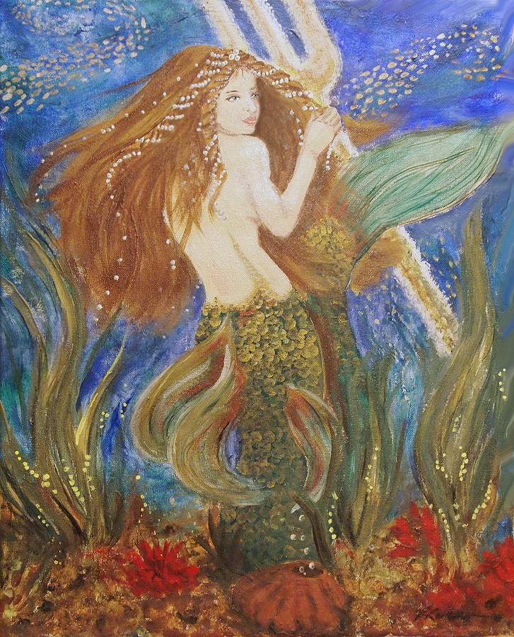 727x900 Mermaid's Trident Quest Painting By Veronica Zimmerman - Trident Painting