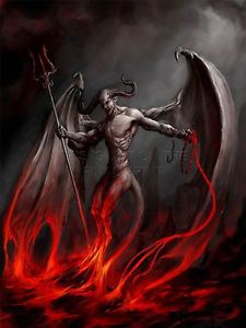 225x300 Art Print Painting Devil Demon Fire Chain Trident Wings Horns - Trident Painting