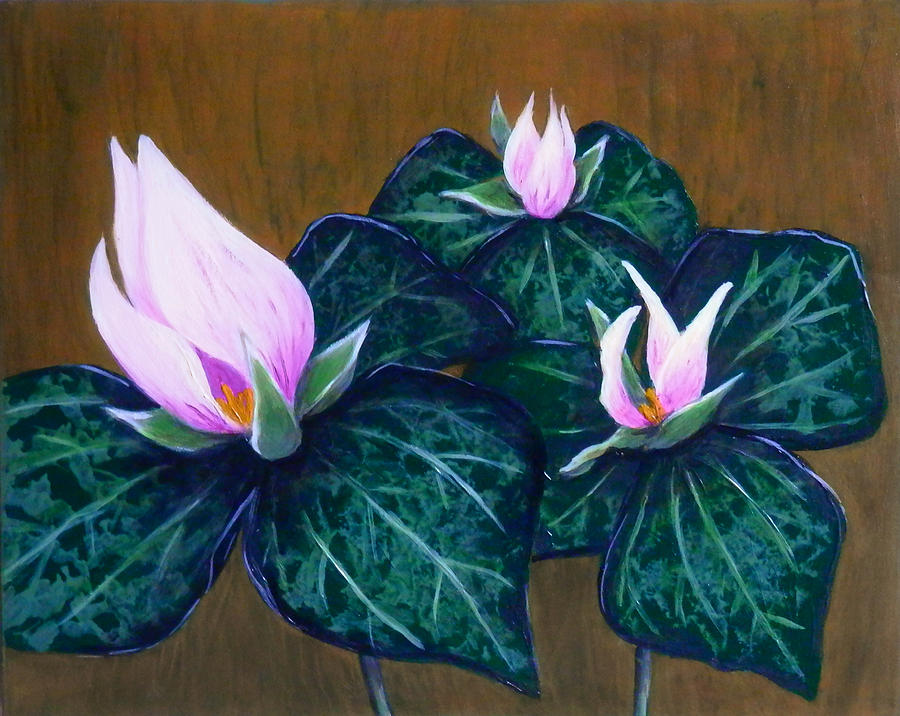 900x716 Three Trillium Painting By Linza - Trillium Painting