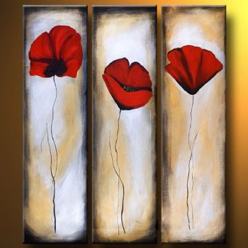350x350 Poppy Trio Modern Canvas Art Wall Decor Floral Oil Painting Wall - Trio Painting