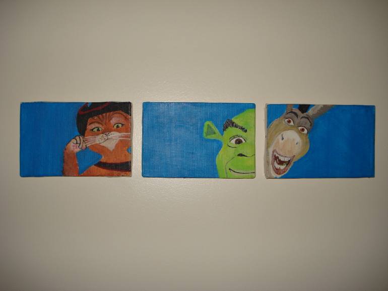 770x578 Saatchi Art Shrek Trio Painting By Aliya Ahmed - Trio Painting