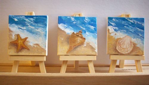 500x285 How To Paint Starfish Shell Trio, Three Mini Paintings Of Shells - Trio Painting
