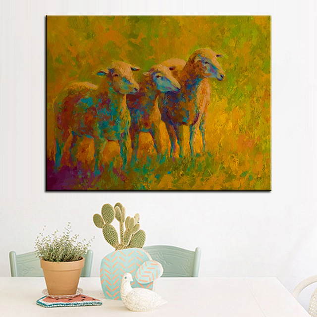 640x640 Large Size Printing Oil Painting Sheep Trio Wall Painting - Trio Painting