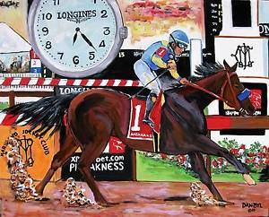300x242 Horse Racing Original Art Painting Dan Byl American Pharoah Triple - Triple Crown Painting