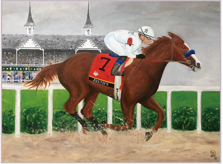 450x331 Justify 2018 Triple Crown Winner Painting Pin - Triple Crown Painting