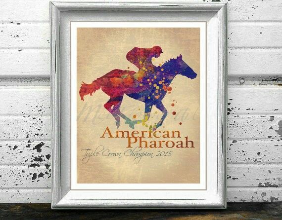 570x446 Vintage American Pharoah Watercolor Pharoah Watercolour Race Horse - Triple Crown Painting