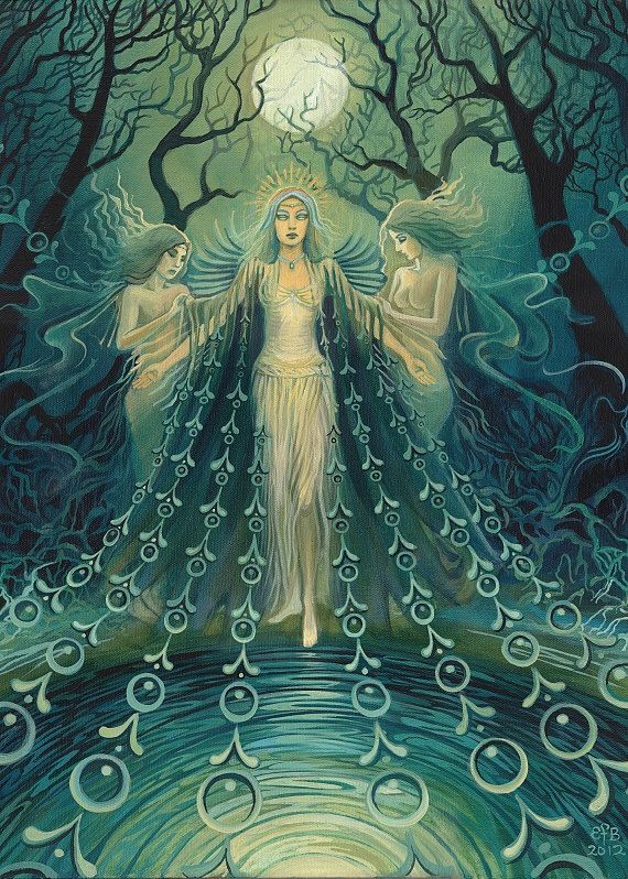 570x798 Nyx Greek Goddess Of The Night Aceo Pagan Art Mini Print Altar Art - Triple Goddess Painting