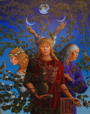 300x381 Oil And Water Connectivity - Triple Goddess Painting