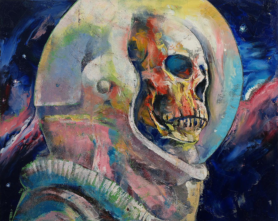 900x717 Astronaut Painting By Michael Creese - Trippy Oil Painting