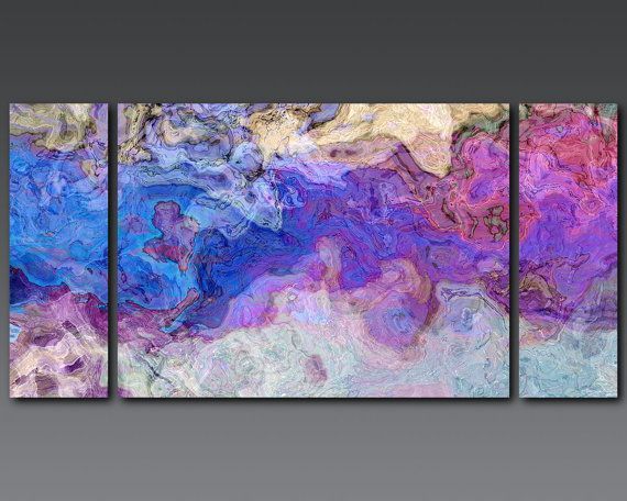 570x456 Triptych Abstract Art Canvas Print 30x60 Giclee By Finnellfineart - Triptik Painting