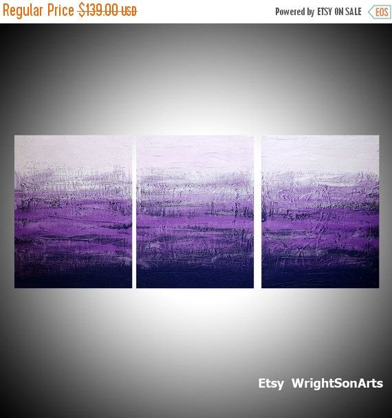 570x608 Large Wall Art Triptych 3 Panel Wall Contemporary Art Purple - Triptych Canvas Painting