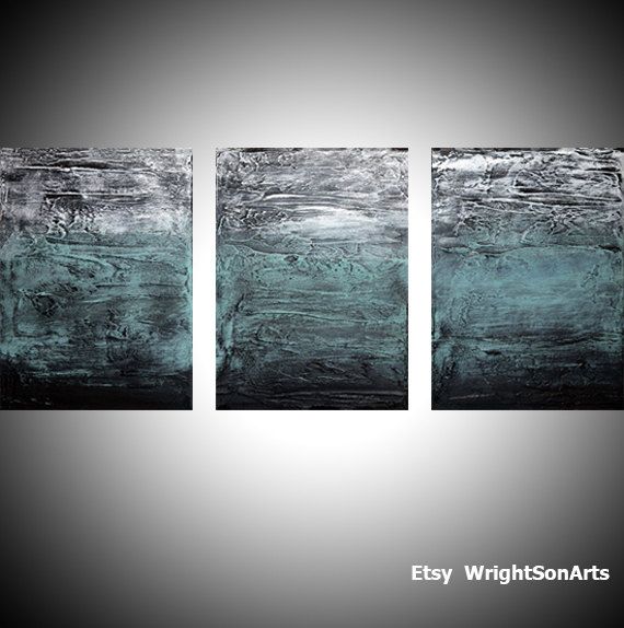 570x574 Large Wall Art Triptych 3 Panel Wall Contemporary Art Turquoise - Triptych Canvas Painting