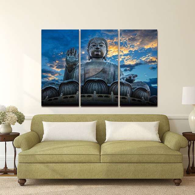 640x640 Modern Buddha Head Portrait Painting Printed On Canvas Religion - Triptych Canvas Painting