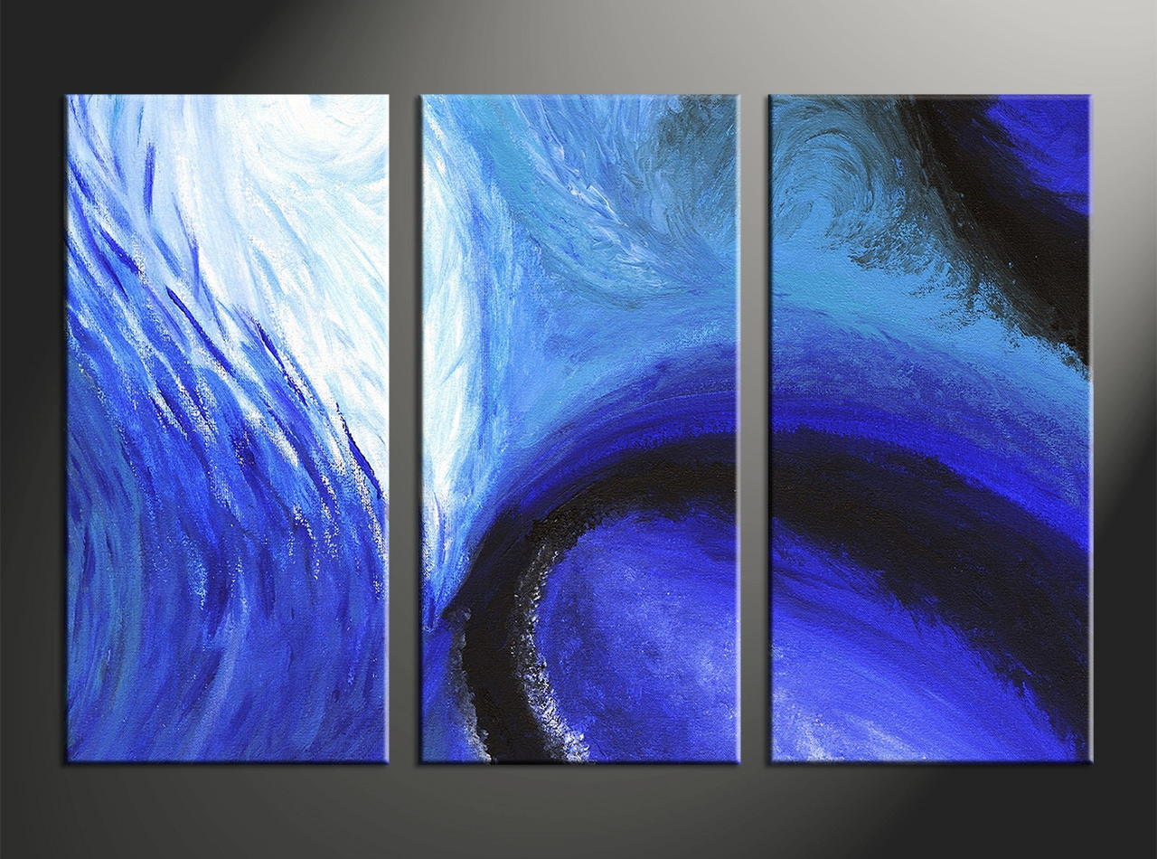 1280x950 3 Piece Canvas Blue Abstract Oil Painting Pictures - Triptych Canvas Painting