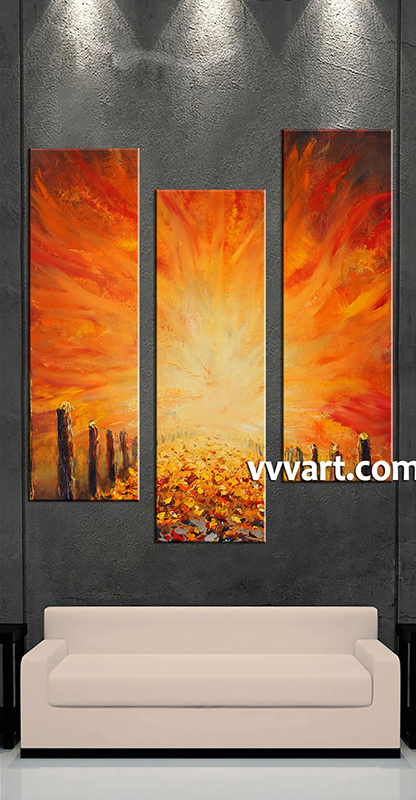 416x800 Triptych Canvas Modern Orange Oil Paintings Artwork - Triptych Canvas Painting