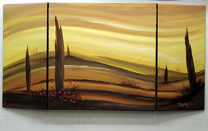 430x271 Tuscan Tuscany Triptych Large 24 X 48 Original Acrylic On Canvas - Triptych Canvas Painting