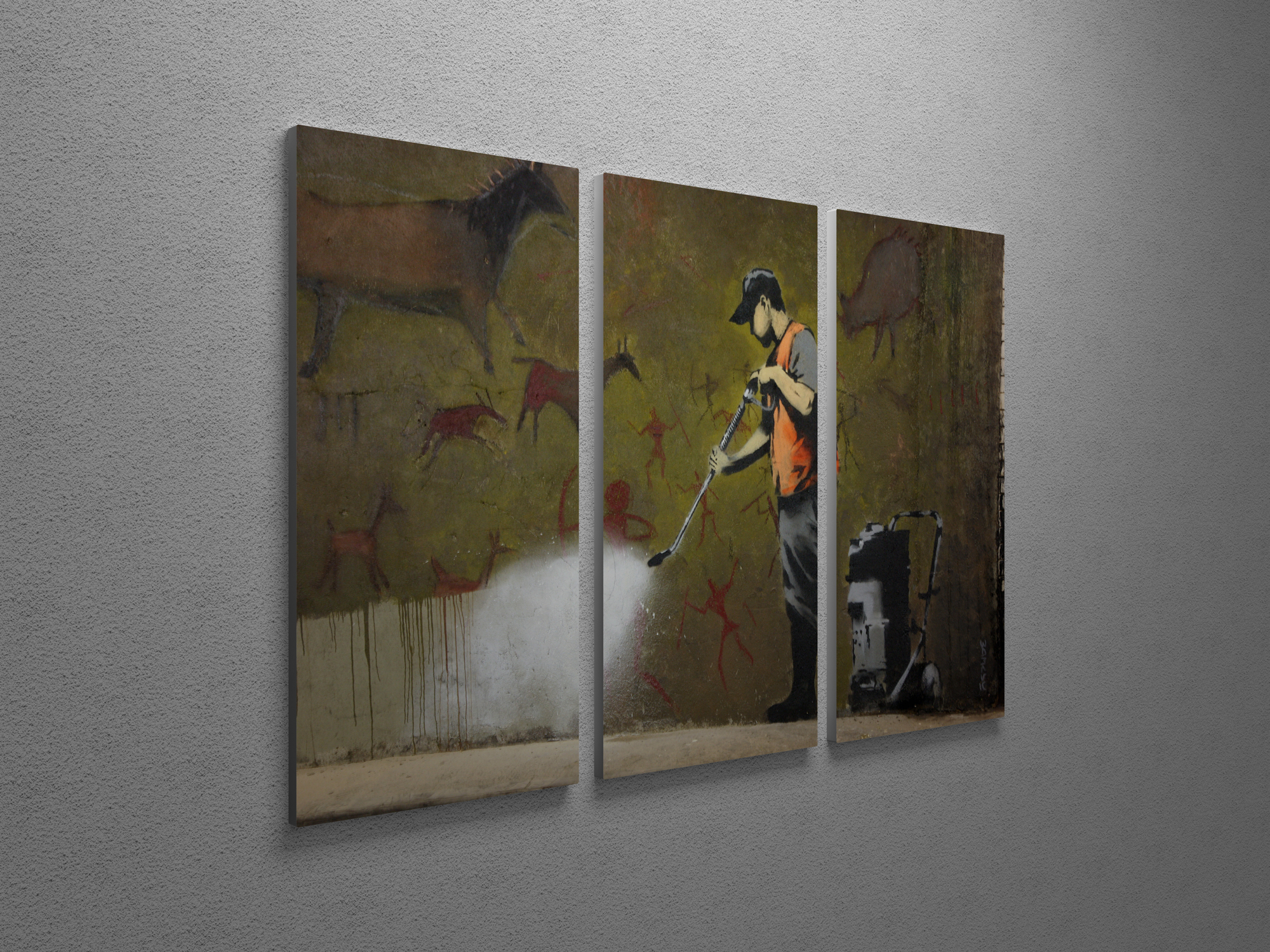 2000x1500 Banksy Cave Painting Canvas Triptych Canvas Wall Art - Triptych Canvas Painting