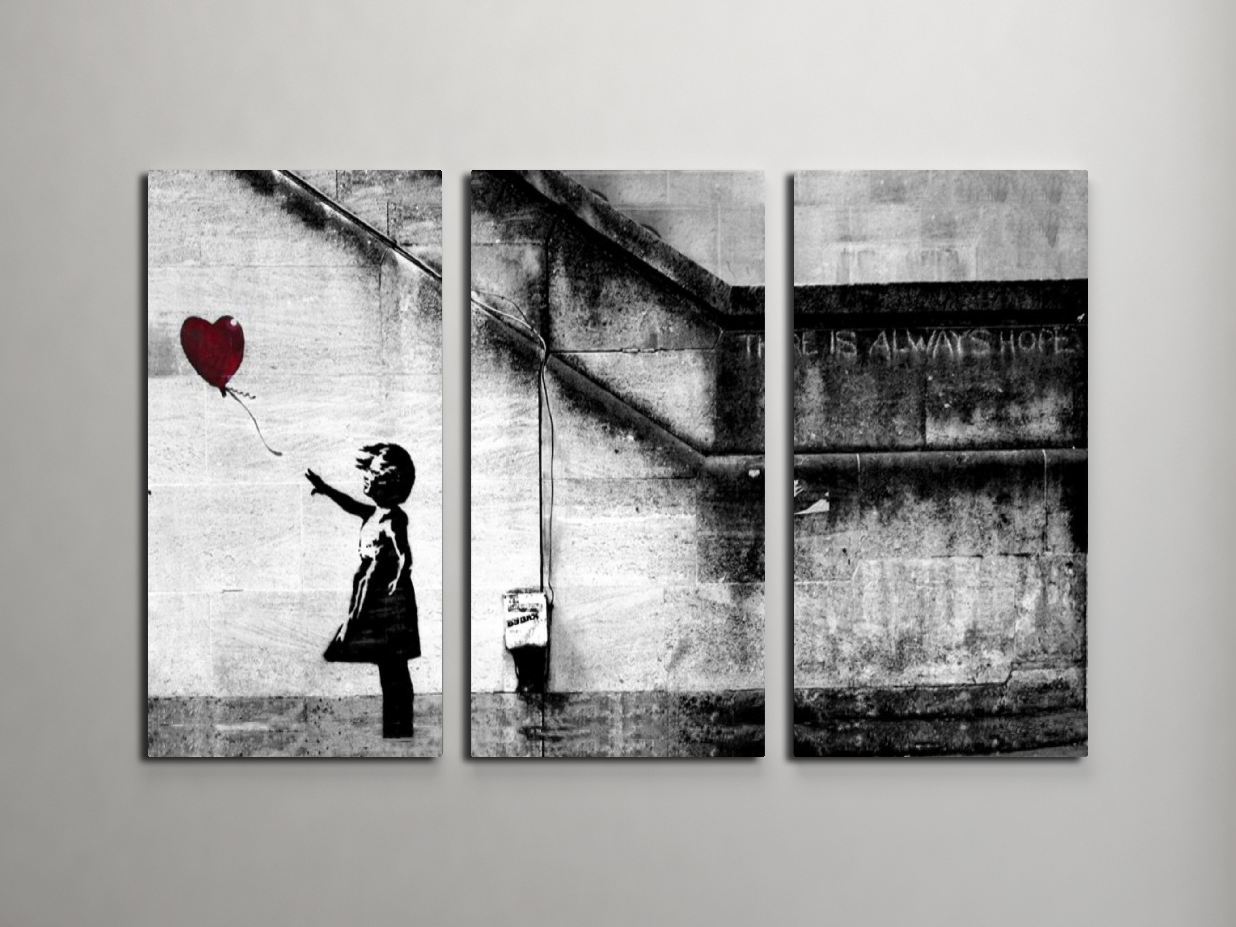 4000x3000 Banksy Girl With Balloon Triptych Canvas Wall Art - Triptych Canvas Painting