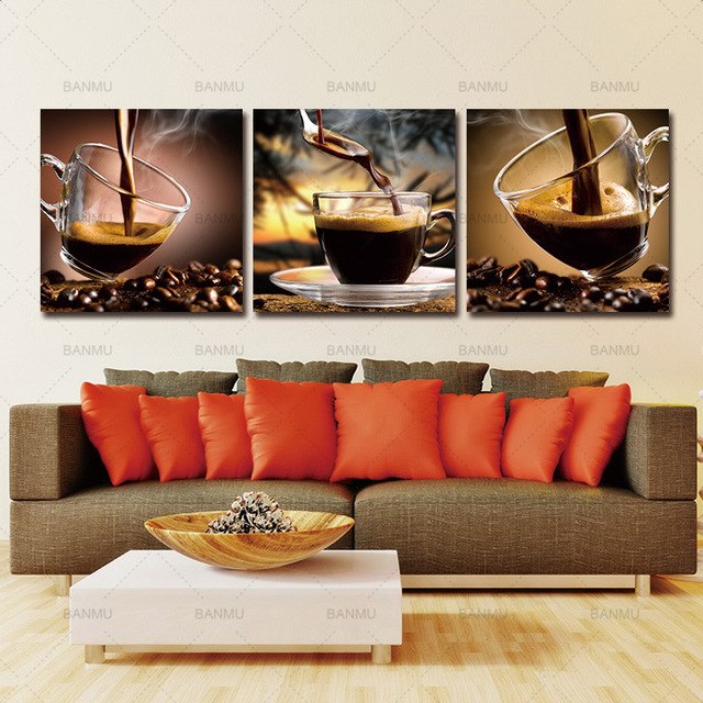 640x640 Coffee Canvas Picture Painting Wall Art Painting Coffee Cup - Triptych Canvas Painting
