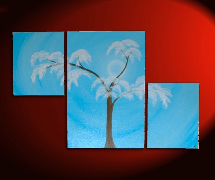 750x627 Aspen Tree Painting Modern Abstract Triptych Art Huge Original - Triptych Painting