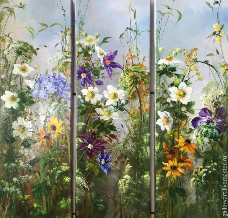 800x763 Triptych Painting Herbs And Flowers In The Garden Shop Online - Triptych Painting
