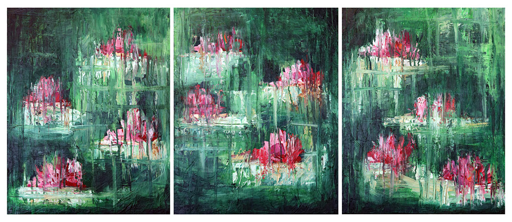 1000x433 Water Lily Triptych Paintings By Fine Artist Sara Richardson - Triptych Painting