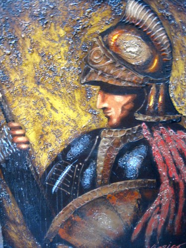 375x500 Sold Trojan Man Mid Century Painting Of Warrior Signed By - Trojan Painting